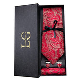 Conjunto de Gravata e Lenço Paisley Vermelho Vivo